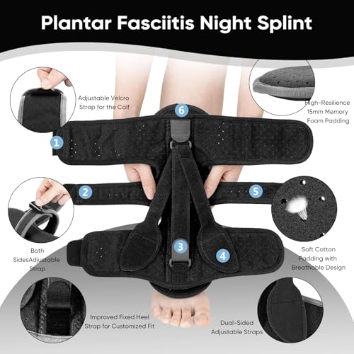 Plantar Fasciitis Night Splint, 3 Adjustable Straps for Plantar Fasciitis, Foot Drop & Heel Pain Relief, Comfortable Night Splint Support for Day & Night Use