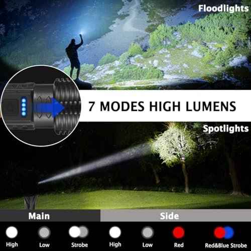 1Pack Flashlight Rechargeable, Rechargeable Flashlights High Lumens L9000, Super Bright Flashlight Powerful, Tactical Flashlights High Lumens, LED Flash Light High Powered for Home Emergencies Camping