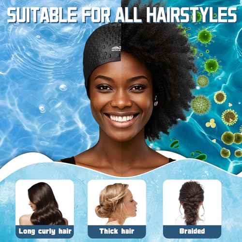 Whlae Extra-Large Swim Cap, Featuring A Durable Silicone Strap and Waterproof Ear Design, Suitable for Long Hair, Thick Curly Hair and African Braids