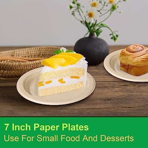 Brown 7 Inch Compostable Paper Plates - 300 Pack, Eco-Friendly & Durable