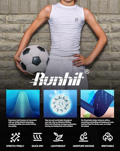 Kids Athletic Sleeveless Compression Shirt 3 Pack - X-Large White