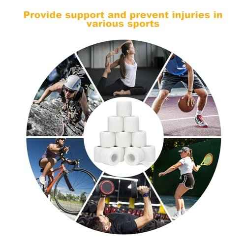 12 Rolls White Athletic Pre Wrap Tape,2 Inch x 5 Yards Self Adhesive Bandage Wrap Cohesive Wrap Bandages for Athletic Baseball Wrist Tape,Sports,Pets,Wrist,Ankle,Hands Knees (White)