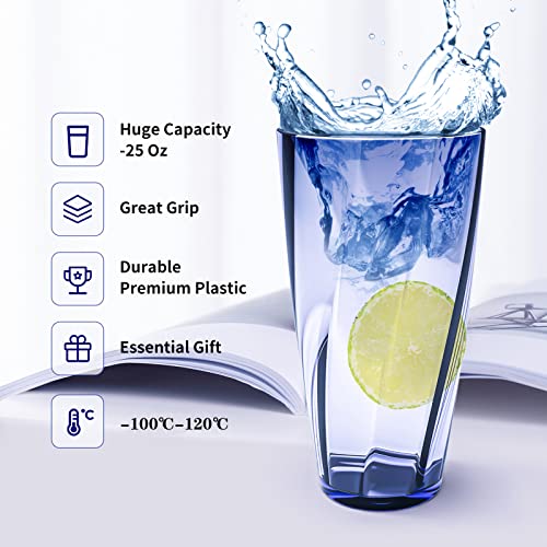 Unbreakable Plastic Drinking Cups Set - 25 Oz Reusable Tumblers, Dishwasher Safe
