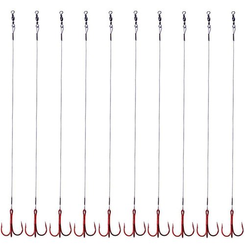 5-10pcs Fishing Treble Hook with Leader Nylon Coated Fishing Wire Leader with Swivel 3/0 2/0 1/0 1# 2# 4# 6# (Gray Leader, 6#-10pcs)