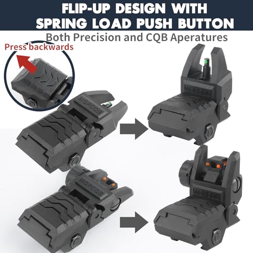 Black Fiber Optic Sights for Rifle Flip Up Backup Sights with Green Red Dots - Tool-Free Adjustment