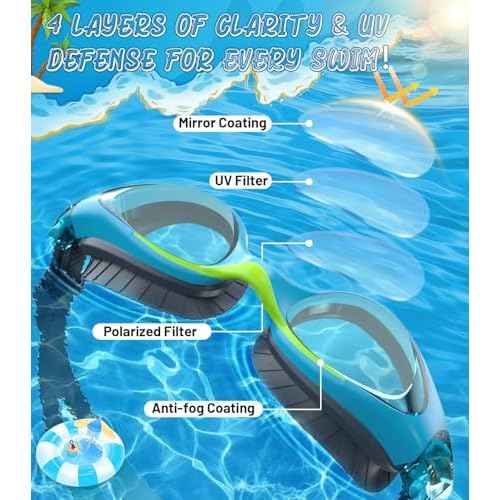 Swim Goggles for Kids 6-14, Anti-Fog UV Protection Clear Swimming Goggles, Leakproof Pool Swim Goggles for Boys Girls