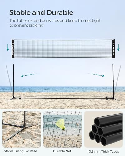 SONGMICS 16.5 ft Black Adjustable Badminton Net for Indoor Outdoor Play