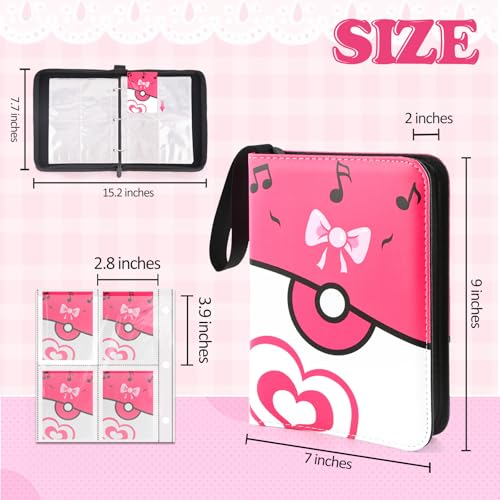 Pink Trading Card Binder with 400 Card Holders & Removable Sleeves