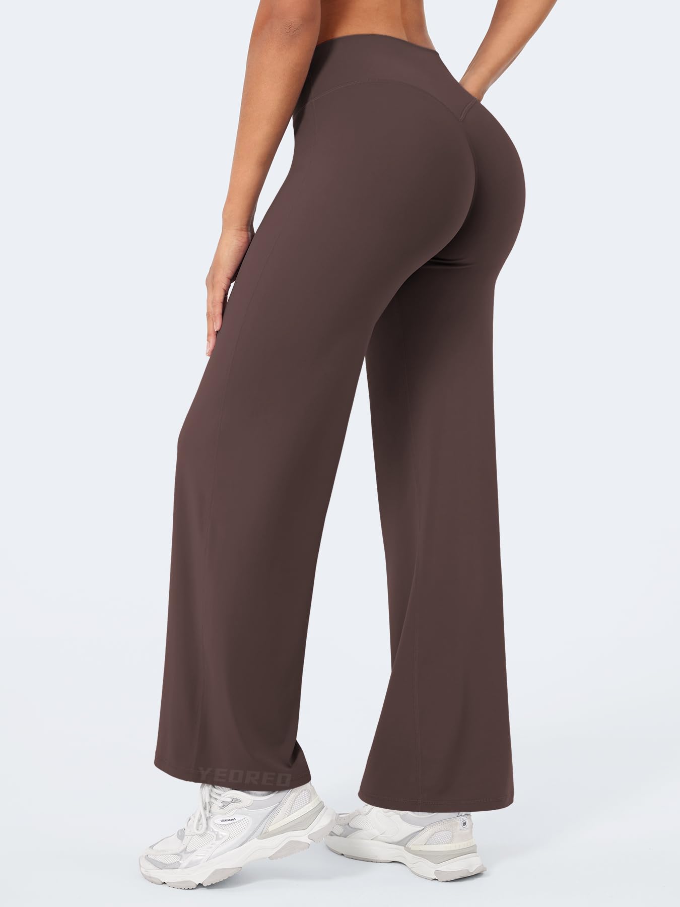 YEOREO Workout Leggings Womens No Front Seam Straight Leggings 29" High Waist Buttery Eddiy Gym Yoga Pants Plum Brown S