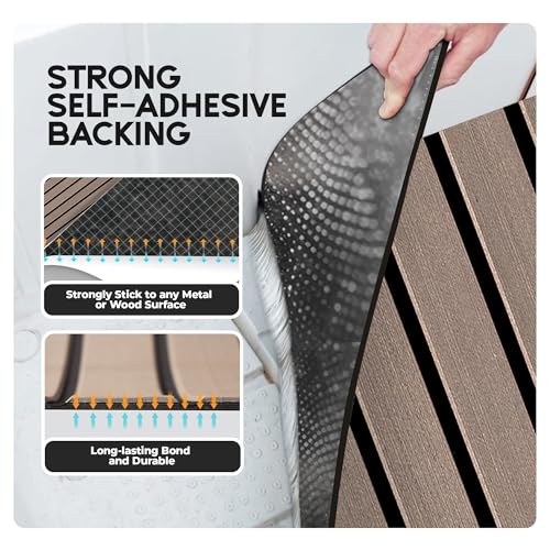 High-Density EVA Foam Boat Flooring - Faux Teak Marine Decking, 94" x 15" - Terra with Black Seam Lines