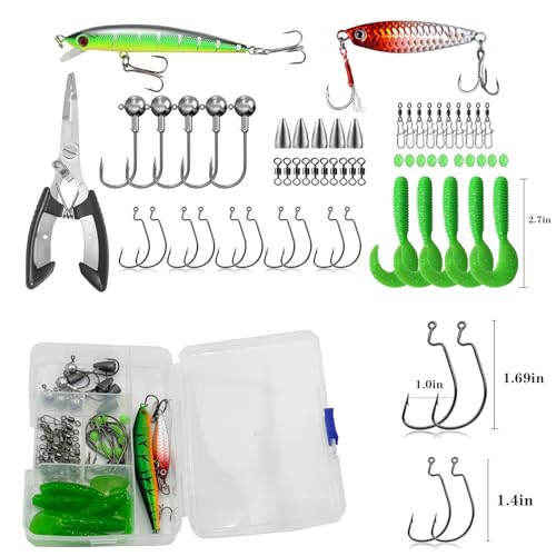 Carbon Fiber Fishing Pole Combo Set - 2 Rods & Reel, Tackle Kit, Saltwater & Freshwater