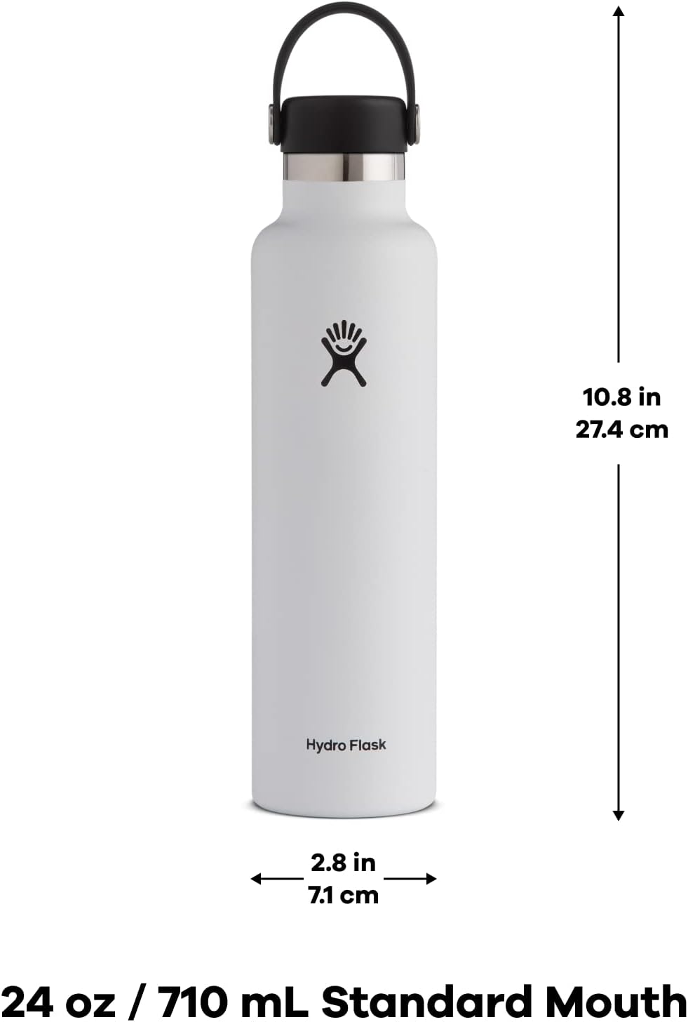 Hydro Flask Water Bottle - Insulated Stainless Steel - Non Spill, Leakproof in 24 Oz White