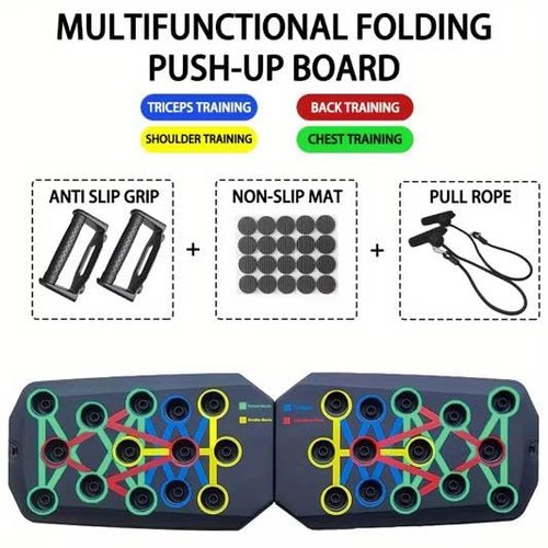 Multifunctional Push-Up Board Set ??Foldable 25?™â€?Push-Up Bar System with Color-Coded Muscle Training Zones, Resistance Bands, Anti-Slip Handles & Non-Slip Mat ??Home Gym Equipment for Chest, Back, Arms, Shoulders