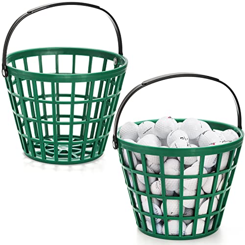 Bekith 2 Pack Plastic Golf Ball Basket, Golfball Container Ball Bucket with Handle, Holds 40-50 Balls, Green