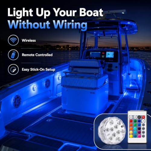 Wireless Waterproof RGB Marine LED Boat Lights - 8 Pack, Remote Control