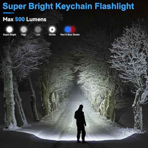 EDC Keychain Flashlight Rechargeable with Red/UV/Black Light, 500 Lumens Super Bright Small Flashlights Powerful with 9 Modes & Waterproof, Clip on Mini Pocket Flash light Magnetic for Fishing Outdoor