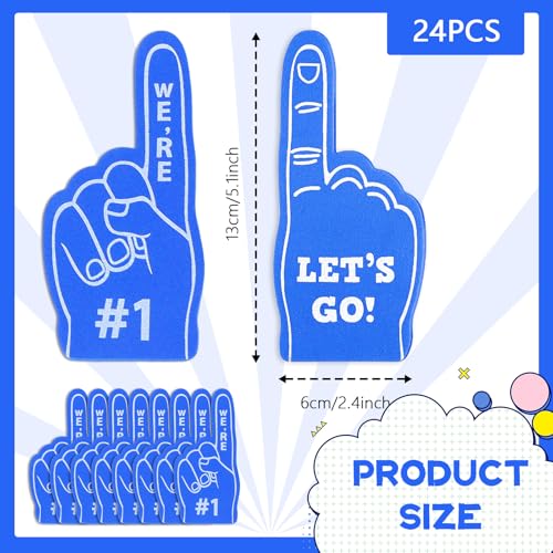 24 Pcs Mini Foam Fingers Baseball Party Favors We Are #1 Sports Foam Finger For Dodgers Fans Field Day Accessories Team Present Purple Party Decorations (Blue)