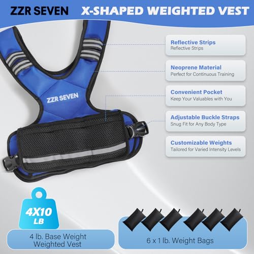 Weighted Vest for Men and Women - Adjustable 4-10lbs Fitness Running Vest Blue
