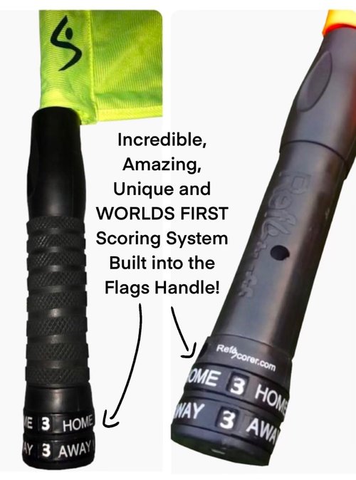 RefStuff RefScorer FLAGS – Referee Flags (pair) Assistant Referee Linesman Flags, now with unique and WORLDS FIRST Scorer Function built into the handle