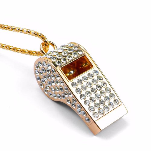 ARCSTILL Metal Rhinestone Lanyard Whistle Bling Crystal Loud Sound with Chain Whistle for Coaches, Referee, Teachers, Police, Lifeguard, Emergency, Sports, Adults (Gold)