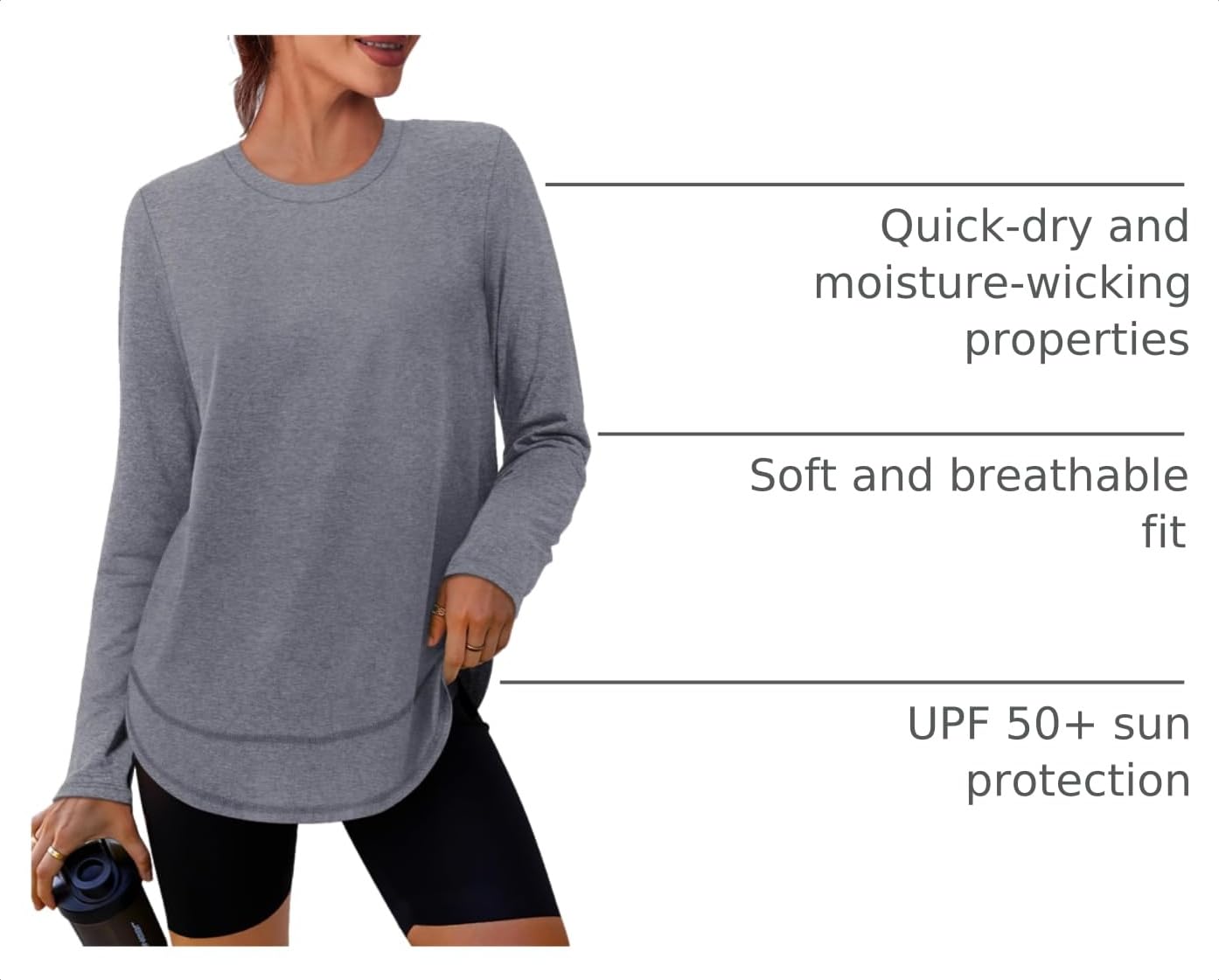 Sun Protection Clothing Women Workout Tops Gym Ropa Deportiva para Mujer‌ Yoga Columbia Fishing Shirts Tennis Lightweight Sweatshirt Thumbholes Grey XL