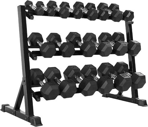 YUFER 3-Tier Heavy Duty Dumbbell Rack – Weight Rack Stand for Dumbbells (5-50LB), Kettlebells & Plates | 1100LBS, Alloy Steel, Compact Space-Saving Design | Home Gym Equipment Storage