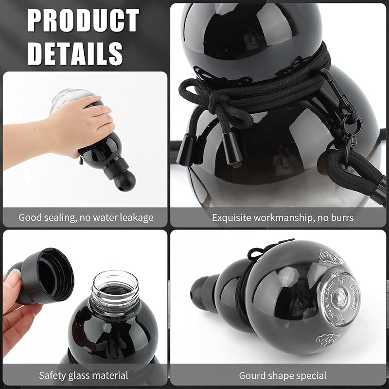 Retro Gourd-Style Water Bottle - Large Capacity, Durable PC (Black) - With Rope