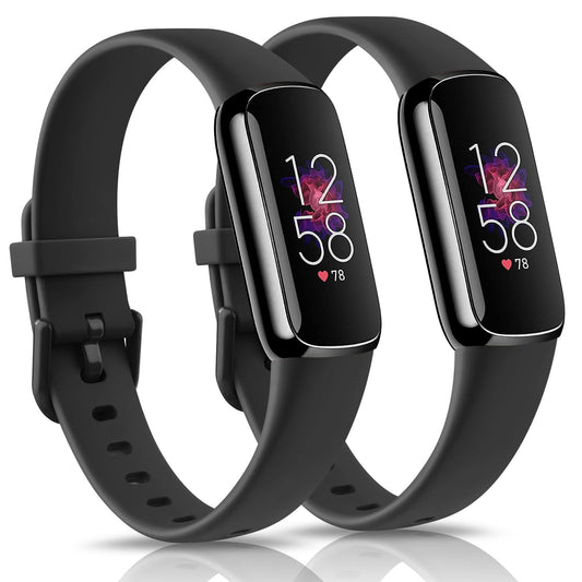 2 Pack Bands for Fitbit Luxe Bands Women Men, Soft Silicone Wristband Replacement Strap for Fitbit Luxe/Luxe Special Edition Fitness Tracker (Black/Black, Small)