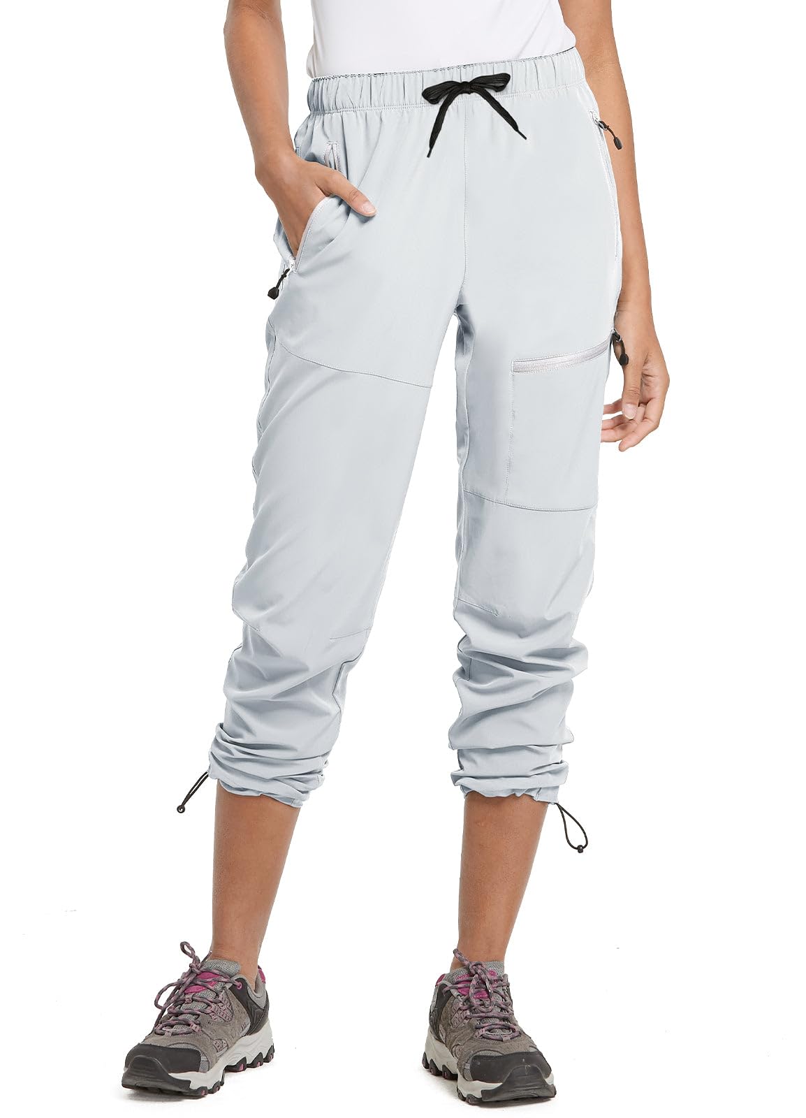 baleaf Travel Pants Women Hiking Long Tall Lightweight Quick Dry Water Resistant Cargo Pants 31'' Cool Gray Size S