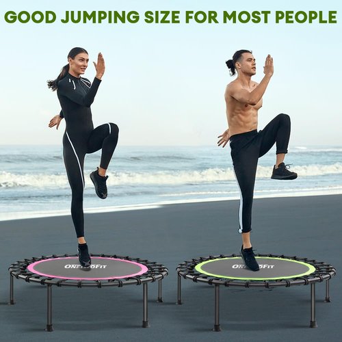 ONETWOFIT 42"/45" Rebounder Trampoline for Adults, Silent Mini Trampoline Indoor Exercise Fitness Trampoline Bungee Rebounder Workout Max Load 330lbs (42IN-Green)