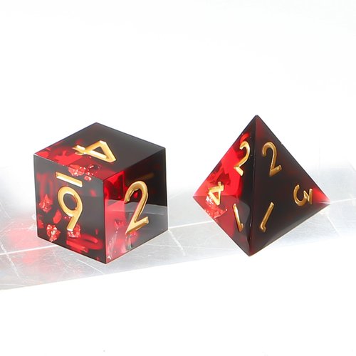 FateStone Sharp Resin Balanced Dice Set, Handmade 7 pcs D&D dice with Gift Box for Dungeons and Dragon Game（(Red-A)