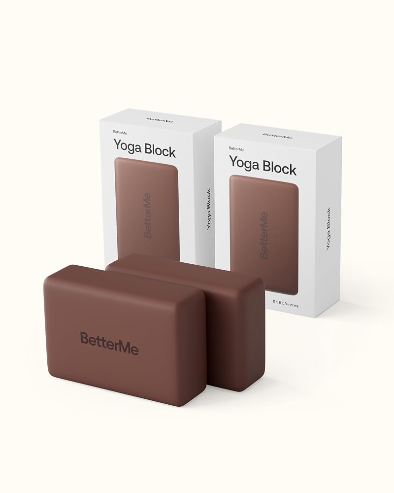 BetterMe Yoga Blocks Set of 2 - High Density Foam, Chocolate Brown