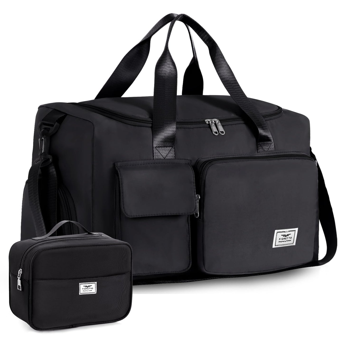 FIORETTO Women's Gym Duffle Bag with Shoes Compartment, 30L Capacity, Ideal for Travel, Gym, Sports, Duffel, Weekender, with Toiletry Bag, Black