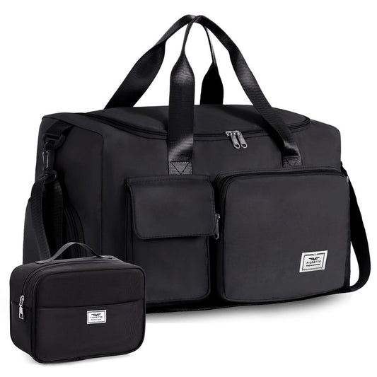 FIORETTO Women's Gym Duffle Bag with Shoes Compartment, 30L Capacity, Ideal for Travel, Gym, Sports, Duffel, Weekender, with Toiletry Bag, Black