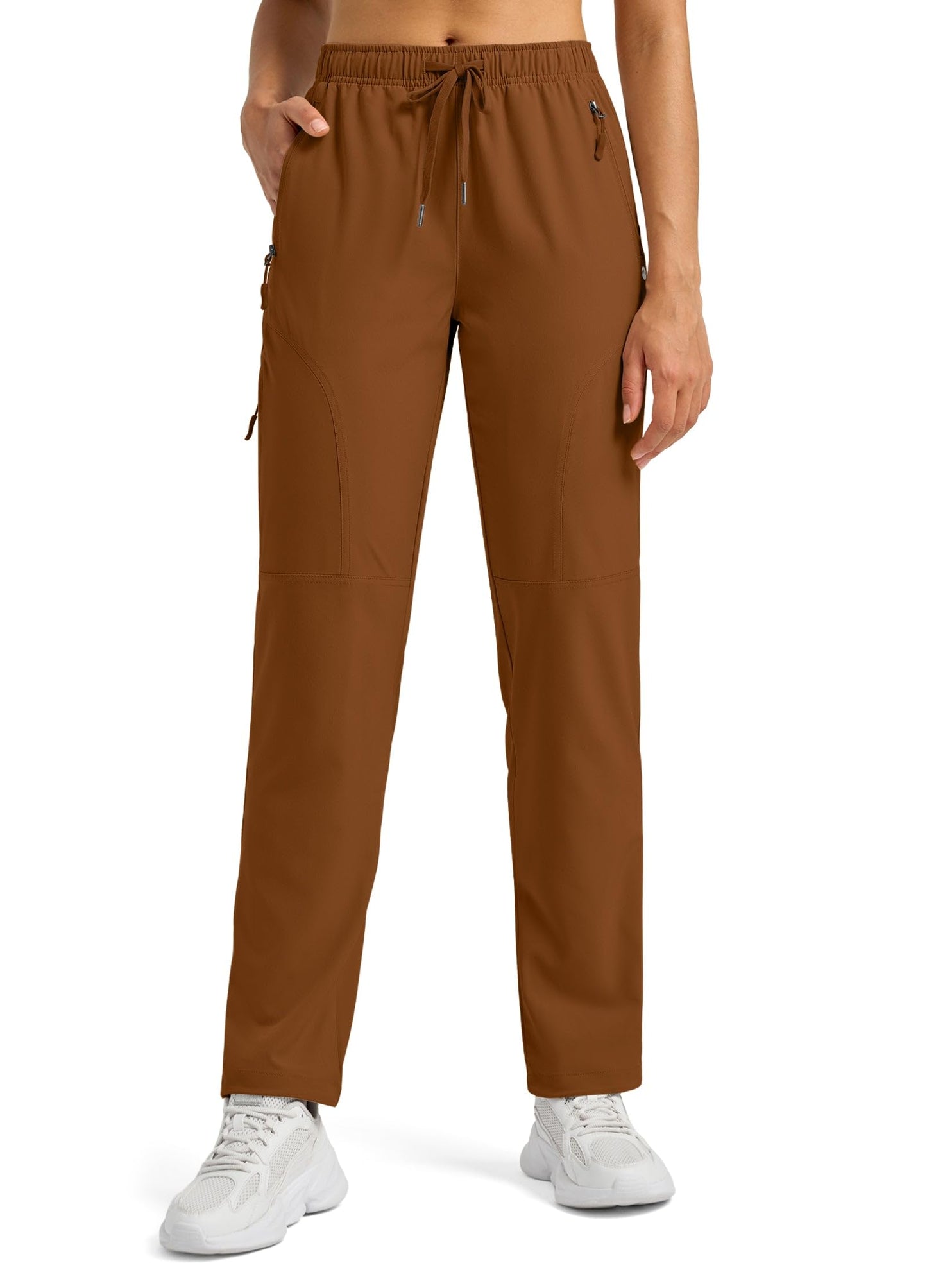 Willit Womens Hiking Pants Quick Dry Cargo Pants Lightweight Water Resistant Travel Golf Work Zipper Pockets Regular 29'' Brown L