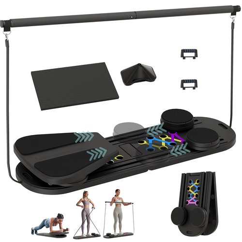 GZOOGHOME Pilates Board, 6 in 1 Pilates Reformer Set, Foldable Pilates Reformer Machine with Resistance Bands & Ab Trainer for Home Workout, Portable Pilates Board for Women (Black)