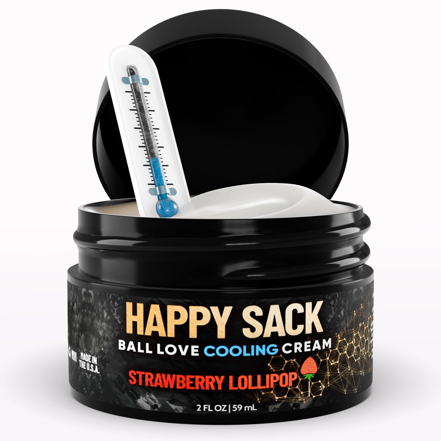 Derm Dude Happy Sack Ball Deodorant & Comfort Cream for Men | Anti-Chafing Sweat Defense, Odor Control, Aluminum-Free Deodorant & Hygiene Products for Men's Private Parts | Strawberry Lollipop, 2oz