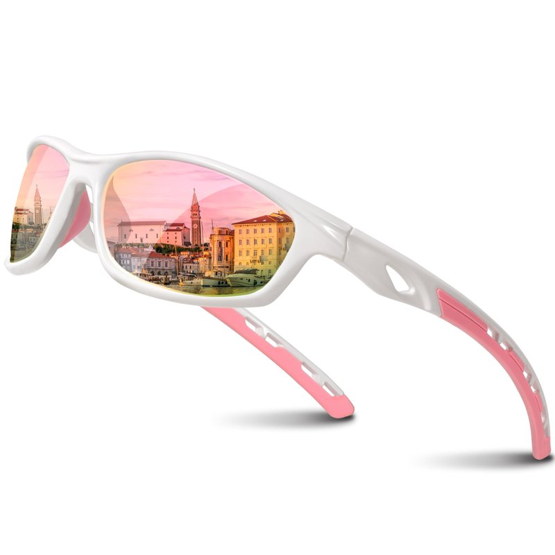 RIVBOS Sunglasses for Men Women Polarized UV Protection Sports Fishing Driving Shades Cycling RB833-White LightPink
