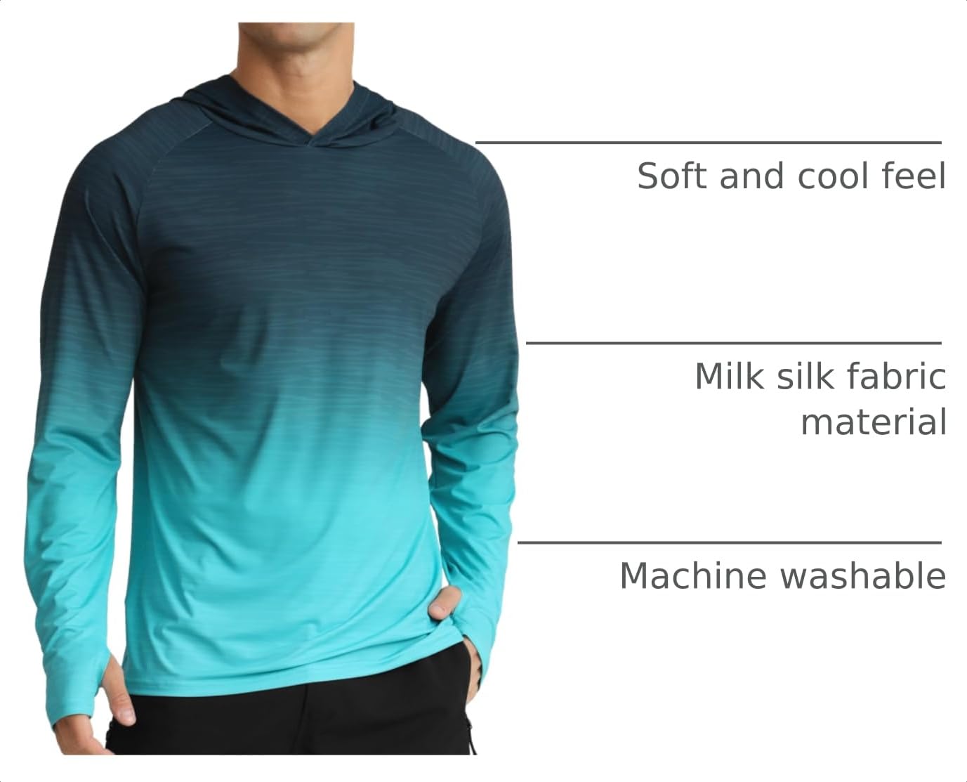APTRO Men's UPF 50+ Sun Protection Long Sleeve Hoodie Shirts UV Outdoor Fishing Shirts SPF Rash Guard Shirts for Men MS17 Gradient Green L
