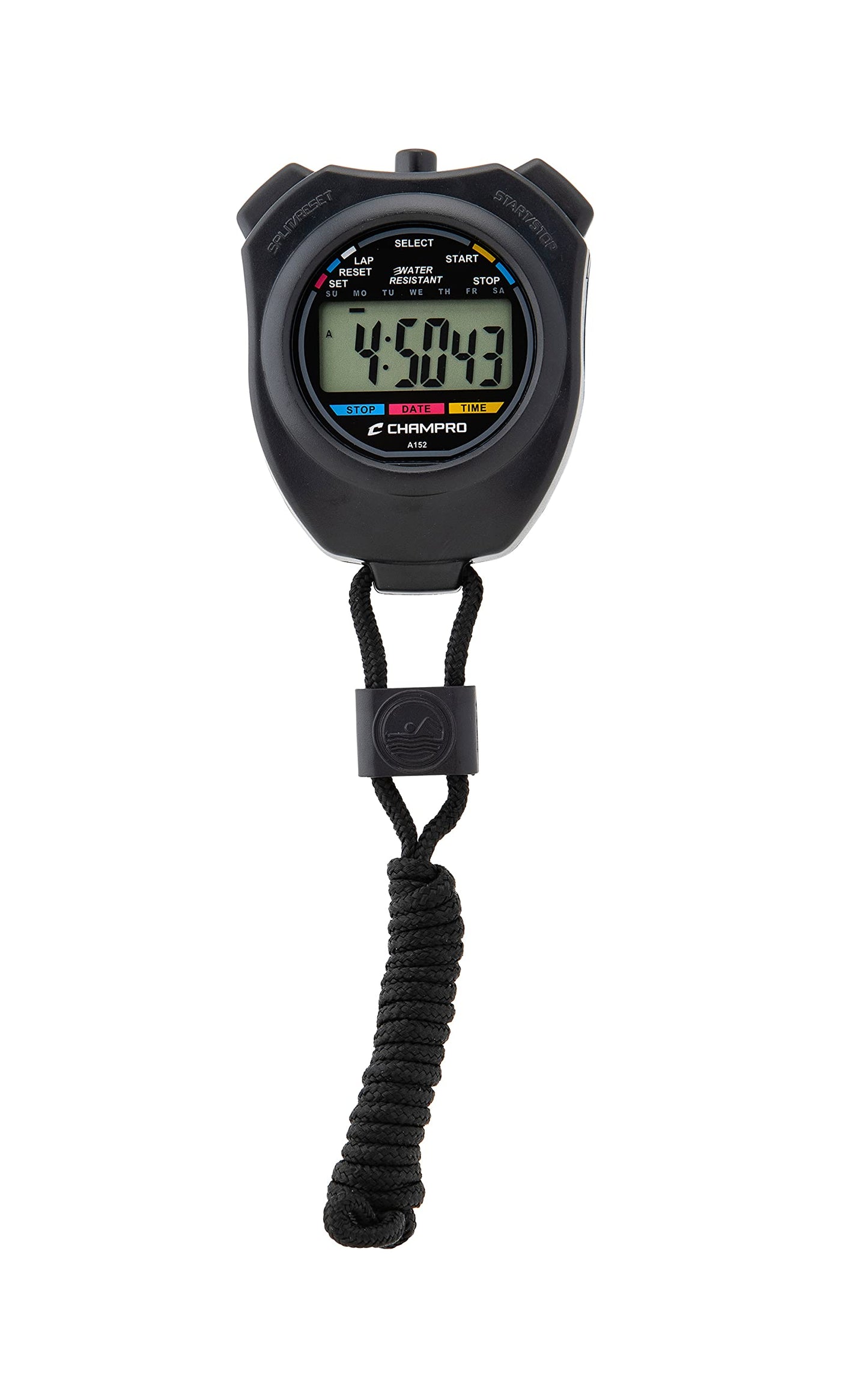 CHAMPRO Water Resistant Stop Watch, Black (A152)