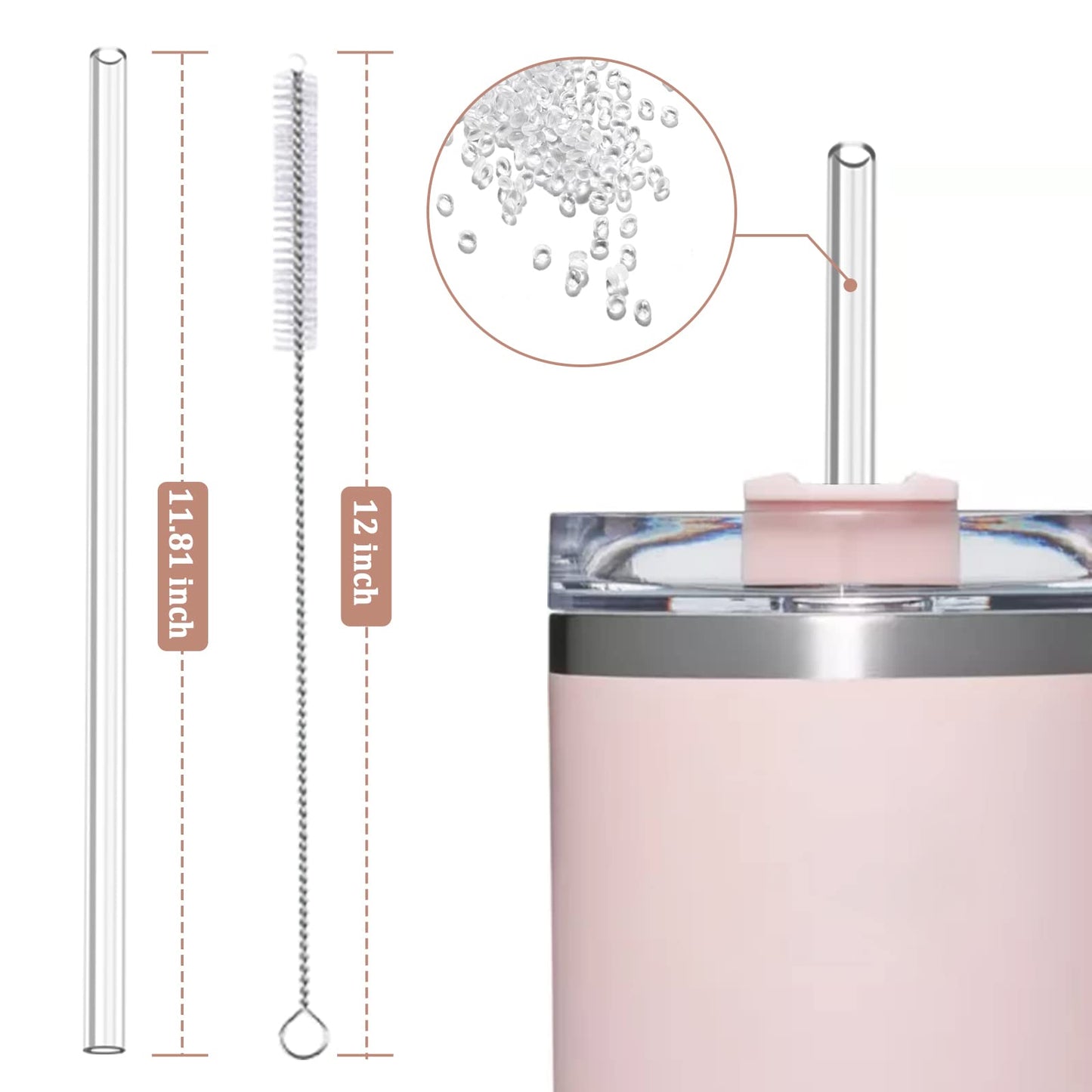 Replacement Straws for Stanley 40 oz and 30 oz Tumblers,6 Pack Reusable Straws with Cleaning Brush,12 Inch Long,Plastic,Clear, Stanley Cup Accessories
