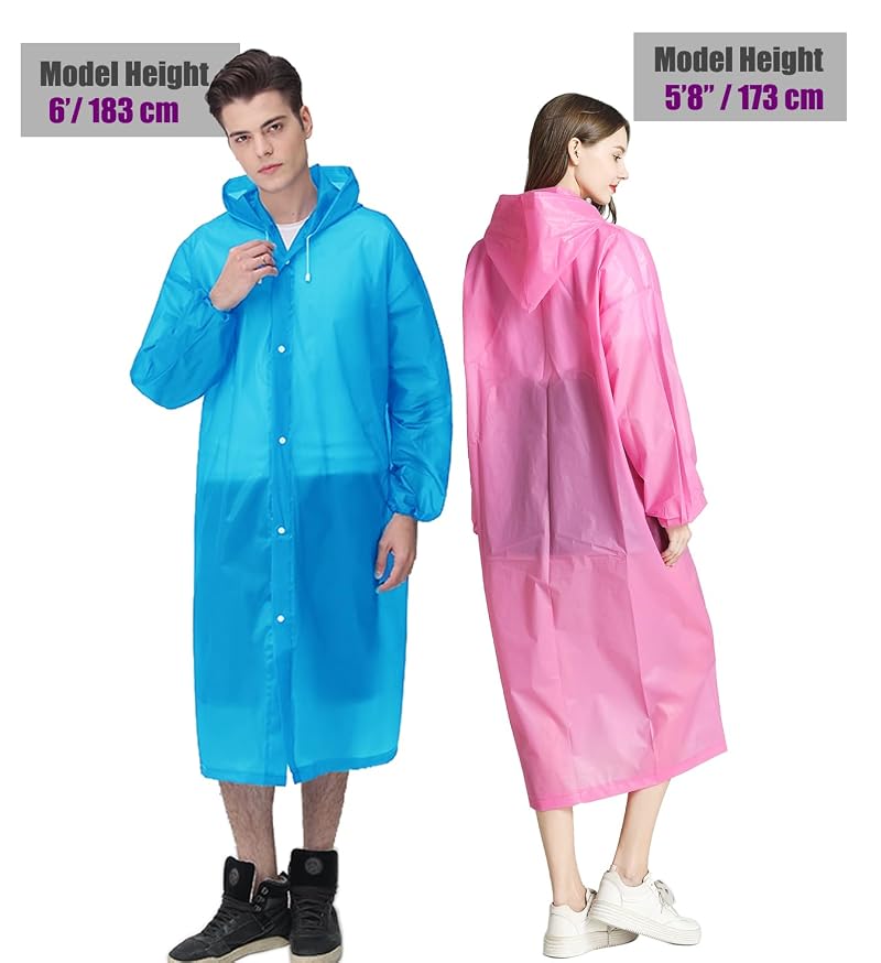 HLKZONE Rain Ponchos for Adults 2 Pack - Packable Rain Coat with Drawstring Hood, J-Blue+Pink, One Size