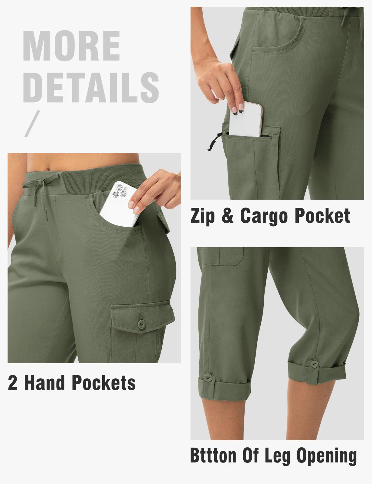 TBMPOY Womens Cargo Capris with Pockets Lightweight Hiking Capris Pants Quick Dry Casual Cropped Pants Summer Trip Cotton Army Green L