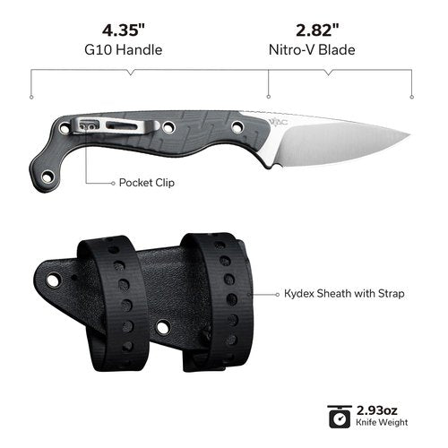 CIVIVI SOKN EDC Fixed Blade Knife with Kydex Sheath, Full Tang Tactical Knife with 2.82" Nitro-V Blade G10 Handle for Survival Camping Hiking Hunting C22027-2, Gray