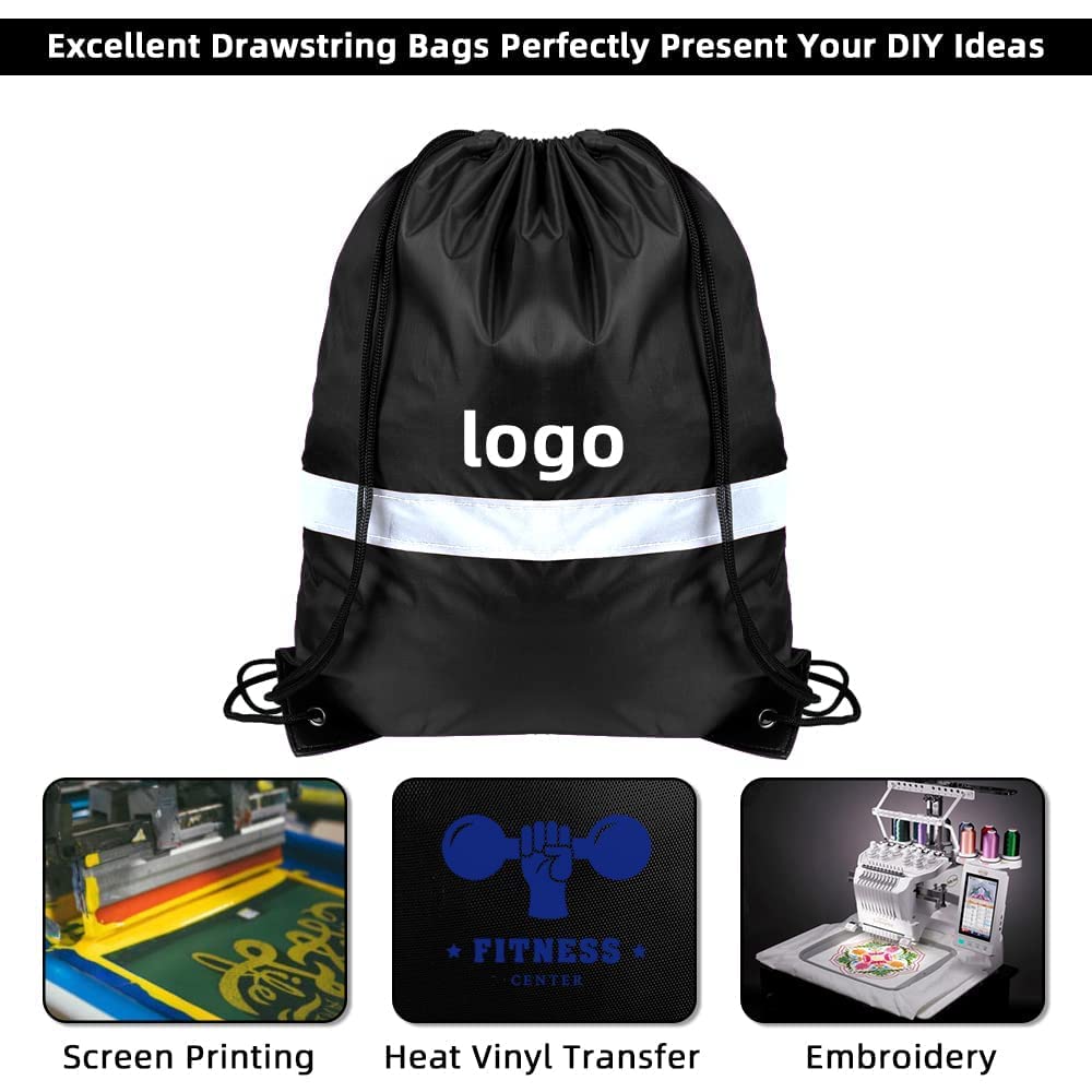 GoodtoU Drawstring Backpack Bags 12 Pcs Reflective Drawstring Backpack Cinch Bag Gym Drawstring Bags Bulk