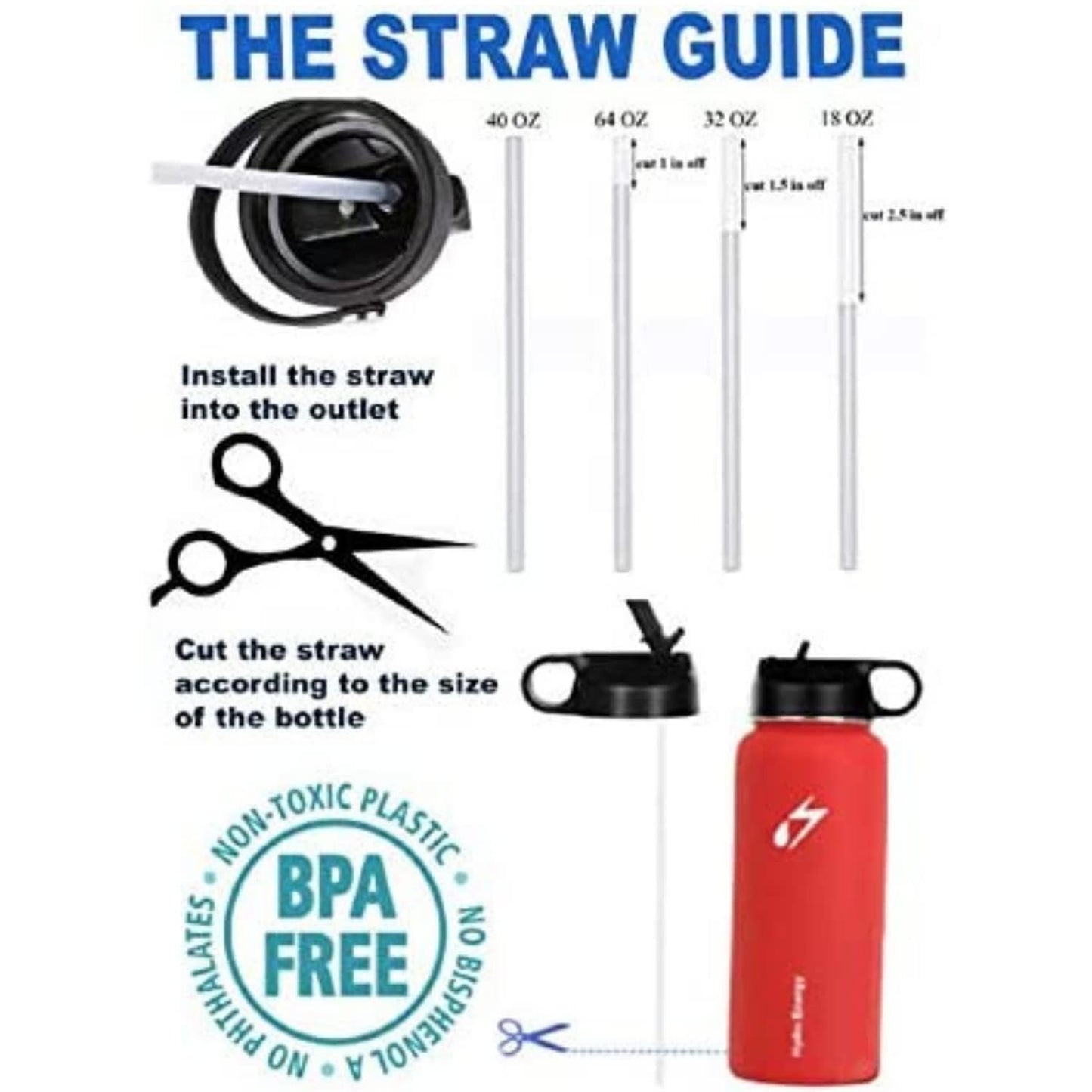Hydro Flask Replacement Straws Wide Mouth 32 40 oz, 10 Pack BPA Free