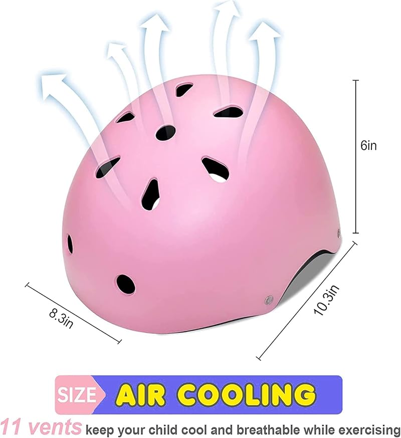 Pink 8-14 Years 7-in-1 Kids Helmet with Knee, Elbow & Wrist Protection - Adjustable Toddler Bike Gear Set