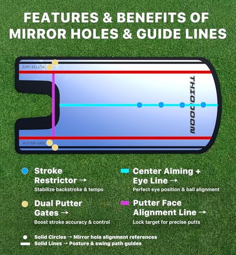 Black 3mm Ultra-Thin Golf Putting Mirror with Tees & Carry Bag