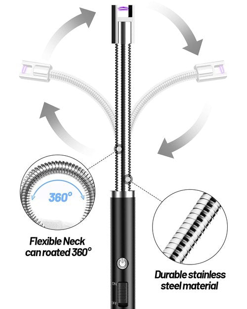 VEHHE Candle Lighter, Electric Rechargeable Arc Lighter with LED Battery Display Long Flexible Neck USB Lighters for Light Candles Gas Stoves Camping Barbecue