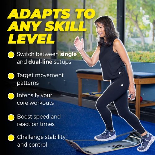 GIBBON SlackBoard Pro - 2-in-1 Slackline Balance Board for Adults - Workout Equipment Gym Training - Wooden Wobble Board Balance Trainer - Yoga, Agility, Pilates, Core, Sports, Exercise